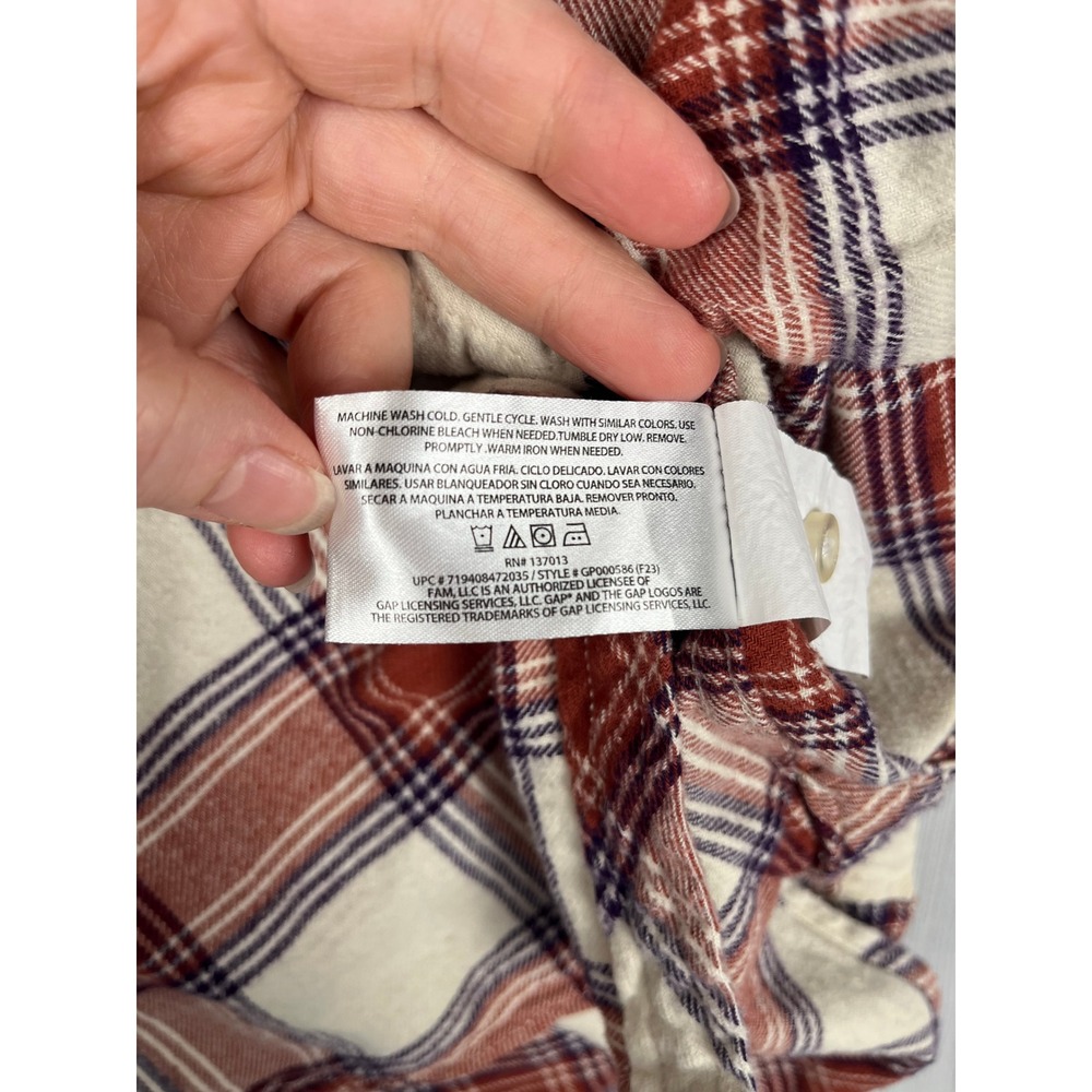 GAP Flannel Womens M Red‎ White Plaid Shirt Long Sleeve Casual Cabincore - Picture 7 of 9
